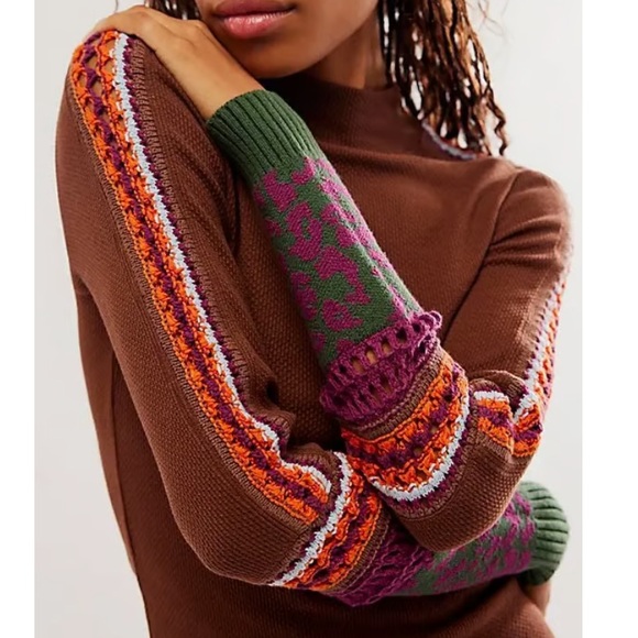 Free People Switch It Up Cuff Thermal Top Long Sleeve Chocolate Combo Size M - Picture 7 of 13